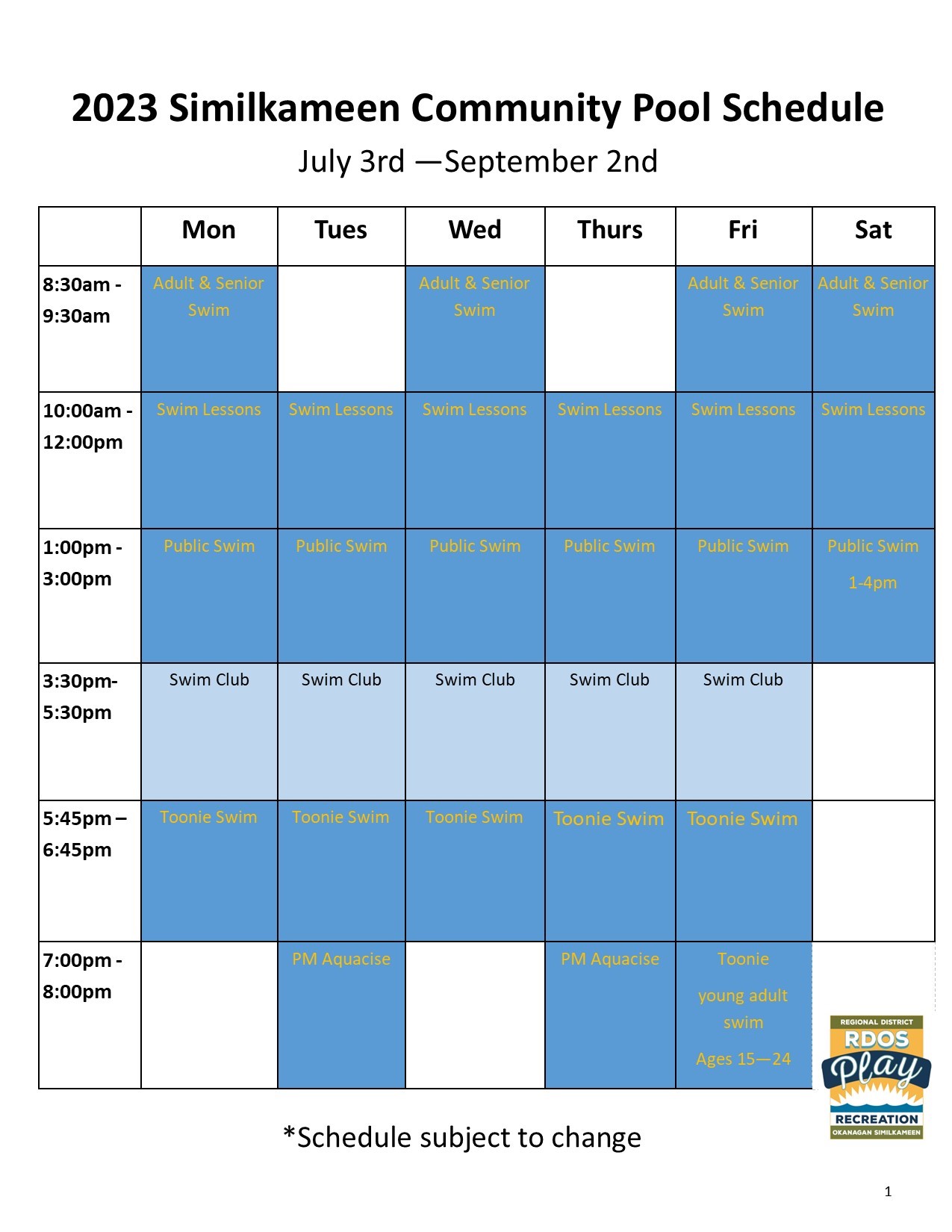 Pool Schedule 2023 1